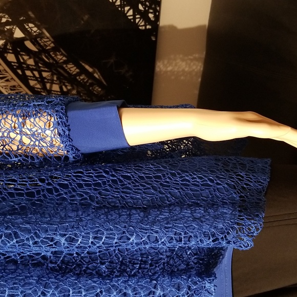 Cartise Dressy Lace Overlay Eveningwear Date Night Top / Size M / Blue - Picture 9 of 17